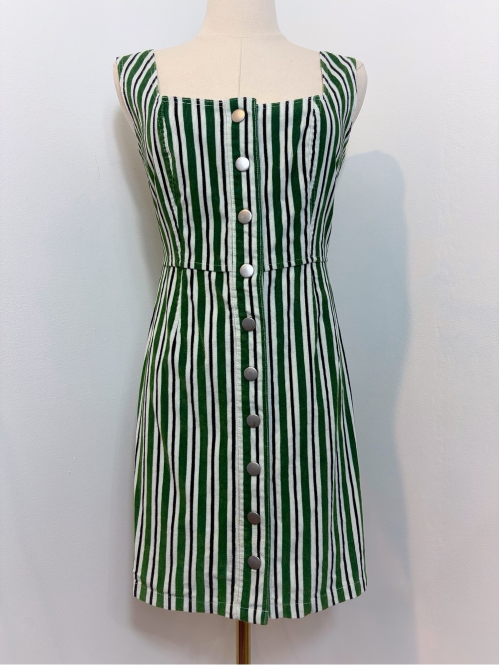 Urban Outfitters Green Stripe Corduroy Button Down Mini Dress
